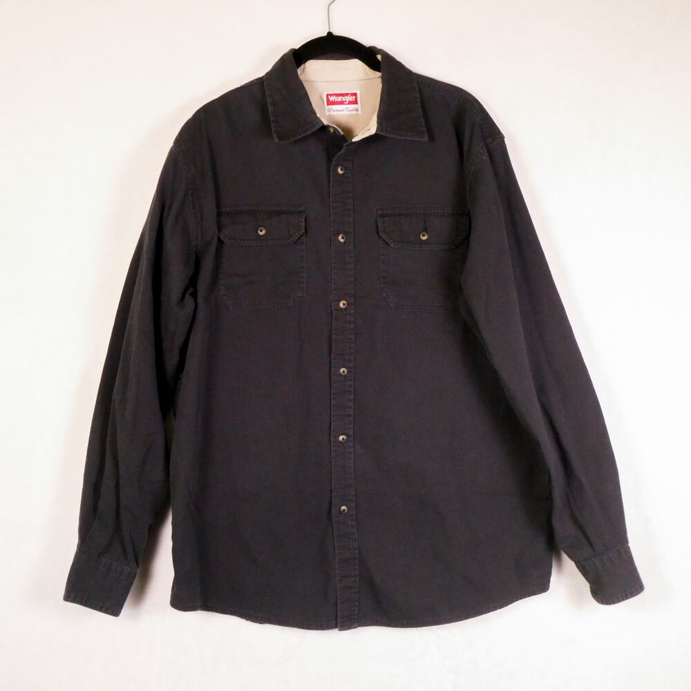 Wrangler Black Button Down Shirt Size M Western Worn Soft 100% Cotton Workwear